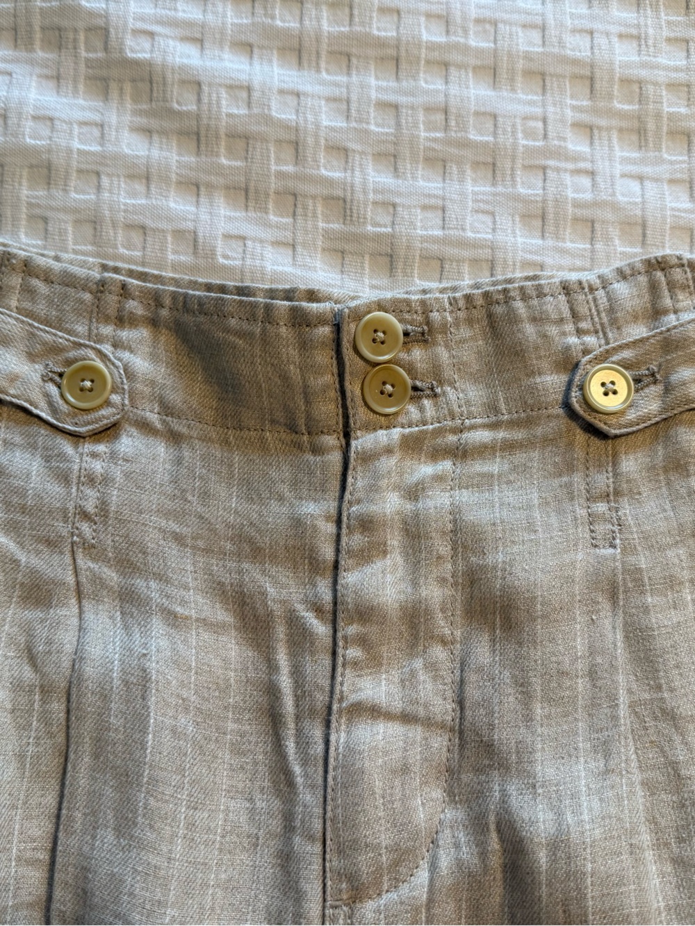 Sundance Neutral Tan Button-Front Linen Skirt